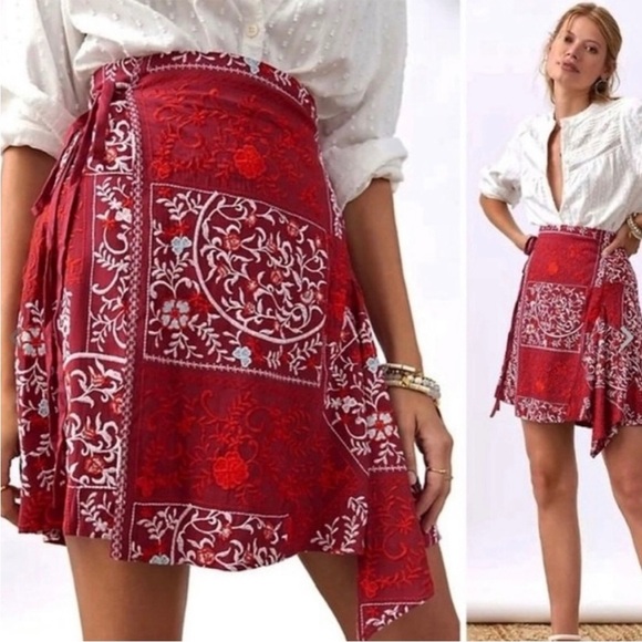 Anthropologie Red Embroidered Ruffle Mini Skirt NWT - Picture 8 of 9